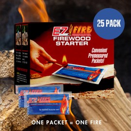 EZ Fire Firestarter – All-Natural Fire Starters for Campfires, Fire Pits, BBQs & Fireplaces – Long Burning, Weather-Resistant, Non-Toxic & Easy to Light | 25 Pack