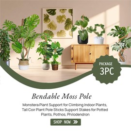 3 Pack Bendable Moss Pole, 28" 40" 63" Monstera Plant Support for Climbing Indoor Plants, Tall Coir Plant Pole Sticks Support Stakes for Potted Plants, Pothos, Philodendron