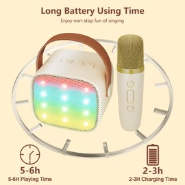 BONAOK Karaoke Mikrofon Kinder Spielzeug, Kabellos Mikrofon Karaokemaschinen Elektronisches Spielzeug, Tragbare Bluetooth Karaoke Maschine Lautsprecher mit Mikrofon & LED-Lichteffekten(Beige)
