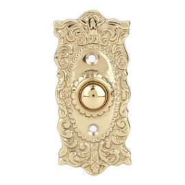 A29 Polished Lacquered Brass Decorative Doorbell Button – 3 2/7" x 1 1/2" – Vintage Style Push Button in Brass with Recess Mount – Wired for Two-Wire Chime, Weather Resistant, Simple DIY Installation