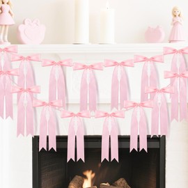 1 PCS Pink Bow Garland Banners Decoration Sweet Hanging Party Sign Decors for Coquette Birthday Bridal Shower Girl Baby Shower Happy Birthday Party Decorations