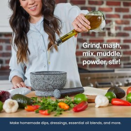 Brefr Large Mortar and Pestle Set 6 Inch Granite Natural Stone Grinder Bowl Spices