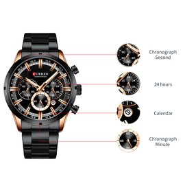 CURREN 8355 Luxury Classic Business Quartz Men Watch 3ATM Waterproof Large Case Big Dial Luminous Wrist Watch Calendar Minute Second Chronograph 24-hours Three Sub-Dials Wristwatch with Alloy Strap Band