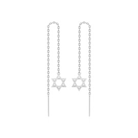 925 Sterling Silver Star of David Threader Earrings for Women | Minimalist Chain Earrings Double Piercings | Dangle Magen David Earrings (Sterling silver)