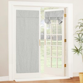 PONY DANCE Thermal Insulated Linen Door Curtains Silver Grey, Portable French Door Curtains Tie Back No Drilling Full Blackout Patio Door Blinds for Window Privacy, 26x69-Inch, 1 Pc