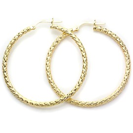 9ct Gold Wavy Twisted Creole 2mm Tube 15mm Earring Hoops