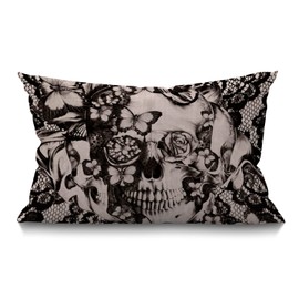 BGBDEIA Victorian Gothic Lace Skull Farmhouse Cushion Cover 12x20 Inch,Home Decorative Throw Pillow Case Pillow Cover,Home Gifts,Housewarming Gift 30 x 50 cm