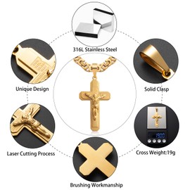 WESTMIAJW Gold Cross Necklace for Men Stainless Steel Jesus Christ Lord's Prayer Penadnt Necklace Chain Bracelet Set Jewelry 75cm