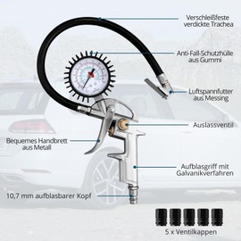 ALLmeter Digital Tyre Pressure Gauge Tyre Inflator Multifunctional Air Pressure Gauge Tyre Pressure Gauge Measuring Range 220 PSI 0-15 Bar with Valve Core Tool for Car Motorcycle Truck Car and Bicycle