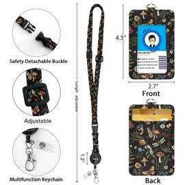 bolimoss Mushroom Lanyards for Id Badges, Cute Badge Holder with Retractable Reel Clip, Leather Work Name Tag Breakaway Lanyard Vertical ID Card Protector Case for Women Nurse Doctor Teacher Student