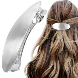 HINZIC 3inch Oval Hair Barrette Metal Large Hair Clip Vintage Silver French Wedding Prom Formal Hair Accessories for Women Long Thick Hair