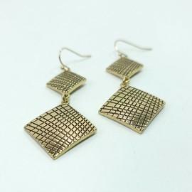 Fashion Jewelry E0818 Antique Gold Tone Metal Double Rhombus Shapes Linked Drop Dangle Earrings