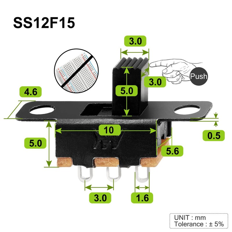 Chanzon SPDT Micro Slide Switch 1p2t 2 Position 20pcs (SS12F15)