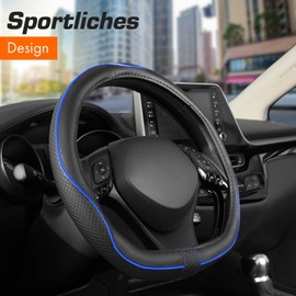 Upgrade4cars D-shape steering wheel cover in blue, steering wheel protector, universal, steering wheel cover for summer and winter, car accessories, interior decoration