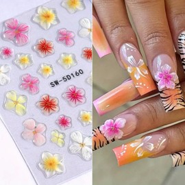 1PC Flower Nail Art Stickers Flower Nail Stickers for Nail Art Summer Colorful 5D Embossed Nail Decals Self-Adhesive Nail Art Supplies Manicure Sliders Flower Stickers for Nails Art Decoration