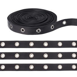 letsinstyle 10 Yards 0.78" Wide PU leather Eyelet Tape, Black Grommet Ribbon Tapes, Silver Eyelet Twill Trim Accessories for Sewing Garment Corset Shirt Jacket Clothing DIY