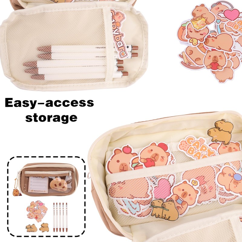 Xvbhaq Large Capacity Capybara Pencil Case Cute Transparent Multi-Layer Plush