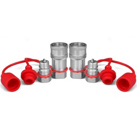 1/4" NPT ISO 7241-B Hydraulic Quick Connect Couplers/Couplings w/Dust Caps,1/4” Body Size + 1/4” NPT Thread Poppet Valve