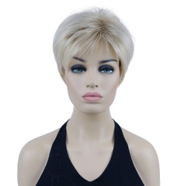 Lydell 6" Short Straight Layered Shaggy Full Synthetic Wig Classic Cap (15BT613 Blonde Mix)