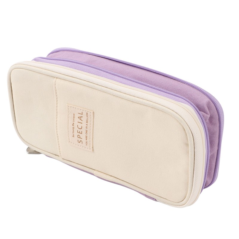 Large Pen Bag Simple Style Canvas Mesh Pockets Pen Slots