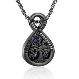 QGJNSGC Baum des Lebens Urne Halsketten für Asche Unendlichkeit Abalone-Schale Kremation Schmuck für Frauen Männer Andenken Gedenkstätte Anhänger für Asche Locket (Schwarz)