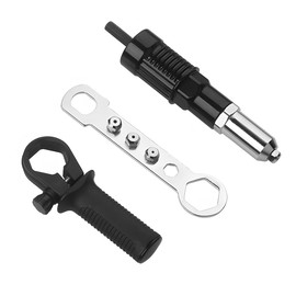 Sandfren Car Rivet Gun Adapter, Alloy Steel Riveter Gun Adapter Kit with Handle Grip & 4 Rivet Head for Cordless Electric Power Drill, Pop Riveting Nut Tool Drill Attachment, Universal Fit