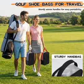 Suaetiai Golf Shoe Bag for Men Women, Mesh Shoe Bags for Travel, Water Proof Ventilation Outdoor Shoe Carrier with Zippered and Handle, Dual Compartments and Internal Shoe Divider (Blue Handle)