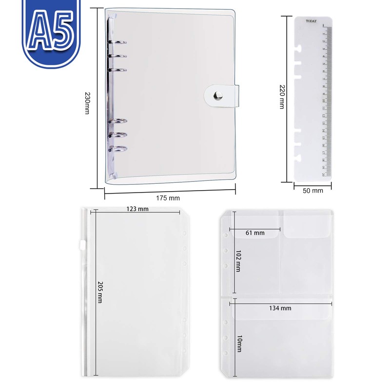 Leobro A5 Size Notebook System Planner, Transparent Binder, PVC Clear