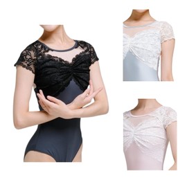 Cocojee Ballet Leotard, For Adults, Juniors, Lace, French Sleeves, Cute, Bra Cup Insertable, Pink
