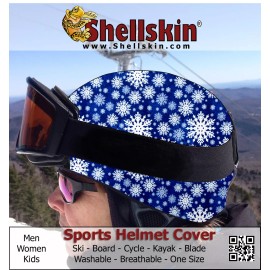 Shellskin.com Ski & Sport Helmet cover by Shellskin. Royal/White Snowflake print Spandx.1 Size