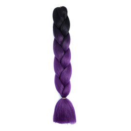 Braiding Hair Ombre Black to Deep Purple Braid Hair Extensions Hot Water Setting High Temperature Synthetic Fiber 24 Inches(B25-1Pack)