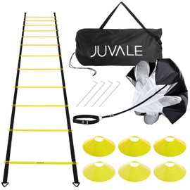 Juvale Agility Ladder Set - 20 ft Adjustable Ladder - 6 Yellow Disc Cones & Resistance Parachute - Football & Soccer Drills - Cones for Sports Training & Running Parachute Speed Training