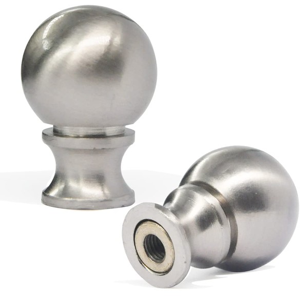 Ball Lamp Finial Cap Knob for Lamp Shade Top,Solid Lamp Finial Caps,Heavy Brushed Nickel Top Screw Finial for Table or Floor Lamps,1/4-27 Inch Threaded Base Connect to Lamp Harp (Silver / 2-Pack)