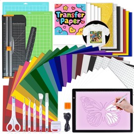 The All-in-One Accessories and Supplies Bundle for Cutting machines and All Explore Air - Craft Kit with Weeding Tools, HTV Vinyl, Permanent Vinyl, LED Light Pad, Paper Cutter for Crafting Projects