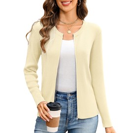 Totatuit Long Sleeve Full Zip Sweater for Women Knitted Zipper Jacket Lightweight Open Front Cardigan S-XXL Beige