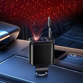 Starlight 4-in-1 Retractable Car Charger with Type C & Lighting Cables, USB-A & USB-C Ports and Starlight Headliner - Type: Type C + Type C