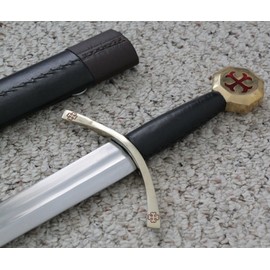 Tattva Tactical 37” Knights Templar Sword Brass Ornate Leather Sheath Full Tang Double Edge