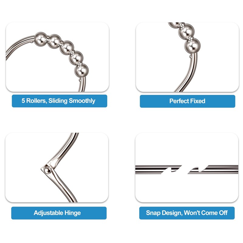 MENGJINGO 12PCS Wide Shower Curtain Hooks Rings, Rust Proof Stainless
