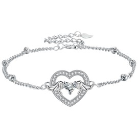 Arrebol Women's 925 Silver Heart Bracelets, Original Jewellery for Friends, Wife, Daughter, Adjustable [16 + 4 cm], Sterling silver, zirconia, Cubic Zirconia