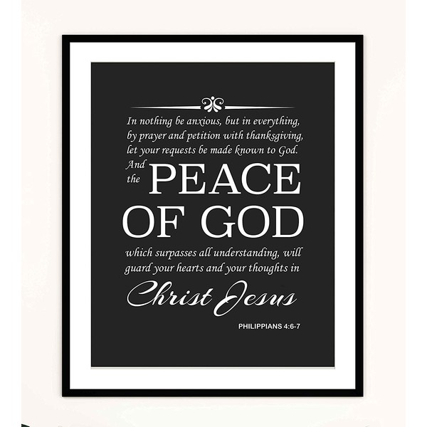"Peace of God Will Guard Your Hearts and Your Thoughts"- Philippians 4:6-7 Bible Verse Wall Print- 8 x 10"- Ready To Frame. Inspirational Scripture Wall Art Ideal for Home-Office-Church Décor.