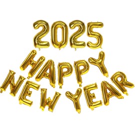 Gold Happy New Year 2025 Balloons, 16 Inch 2025 Foil Number Balloons, 2025 New Years Decorations for New Years Eve Party Supplies 2025 New Years Eve Décor