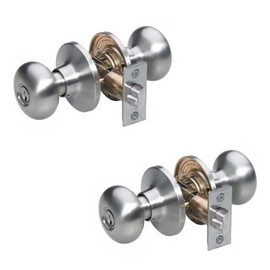 Master Lock Biscuit Style Door Knob, Door Lock, Satin Finish, 2-Pack