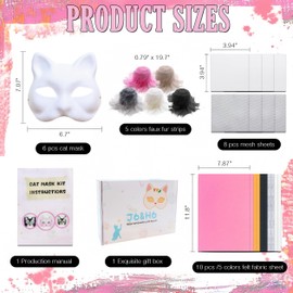 J6&H6 30 Pcs DIY Therian Mask Kit with exclusive Blank Cat Mask,Fabric Sheet, Faux Fur and Eye Mesh Suitable for Carnival Masquerade Cosplay Party（6Pack Pink）