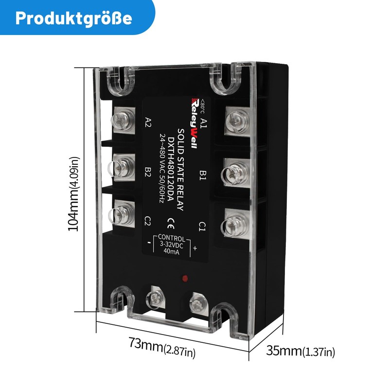 120A SSR Three Phase Solid State Relay, DC to AC