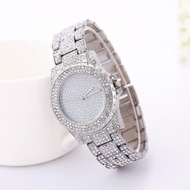 ADSBIAOYE Unisex Luxury Diamond Watch Fashion Large dial Roman Numerals with Calendar Watch (Silver 01)