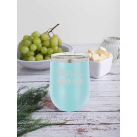 BeeGeeTees Funny Wine Tumbler Mama's Sippy Cup Laser Engraved Vacuum Insulated Unbreakable Stemless Cup With Lid (Matte Light Blue)