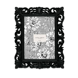 Laura Ashley 5x7 Black Vintage Inspired Resin Scroll Design Picture Frame with Thin Border, Horizontal & Vertical for Tabletop and Wall Display, Home D cor (5x7, Black)