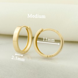 14k Solid Gold Huggie Earrings, Real Gold Earrings, Plain Gold Huggie Hoop Earrings, Simple Gold Huggie (Medium (11mm))