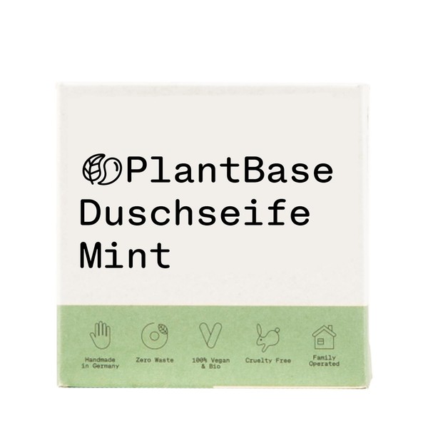 PlantBase Solid Shower Gel Mint 100 g, Solid Soap for Body & Face, Moisturising Natural Soap for Women and Men, Shower Soap Peppermint Foams & Nourishes, Handmade Made in Germany