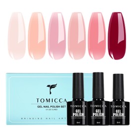 TOMICCA Gel Nail Color Gel Set, 6 Colors, 0.3 fl oz (8 ml), Transparent, Red, Pink, Nude Gel, UV/LED Compatible, Perfect for Beginners and Manicurists